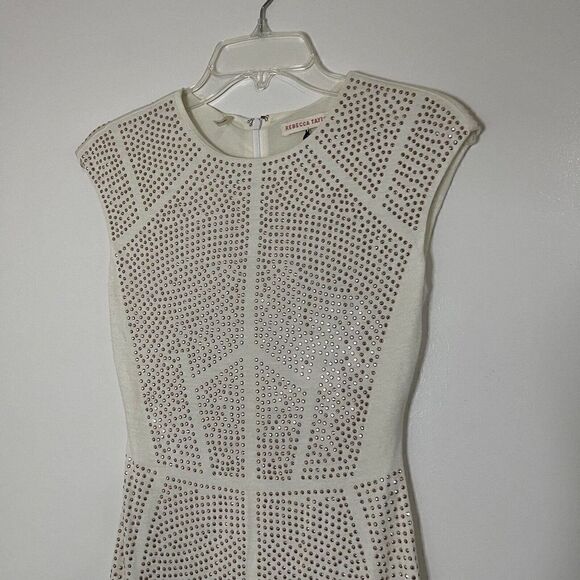 REBECCA TAYLOR Nailhead Rose gold Pink Studded Ivory Sheath Dress Sz Small $495 - Picture 2 of 7